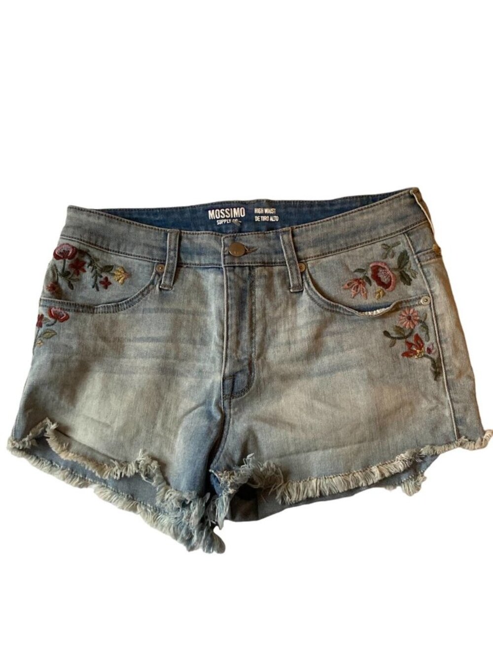High Waist Embroidered Floral Denim Shorts